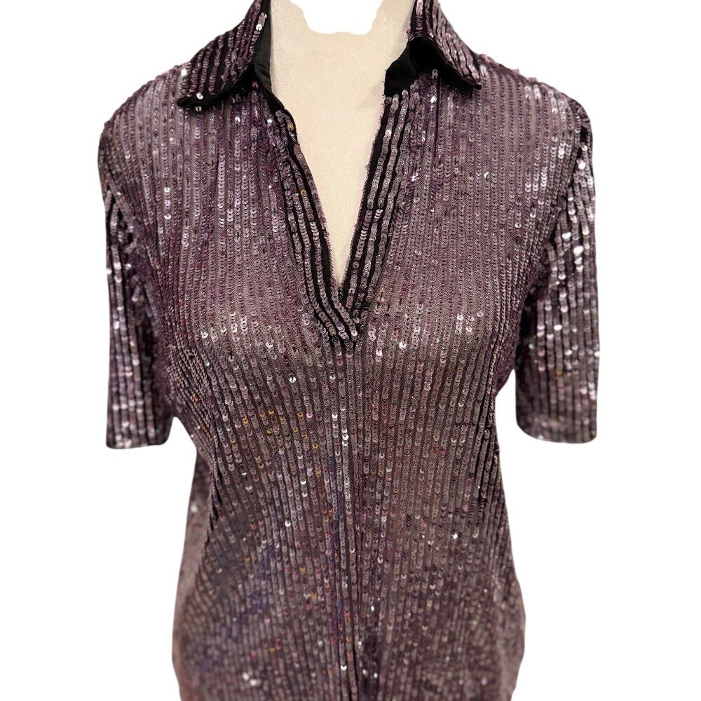 Parker Short Sleeve Sequin Shirt Women's Size Small Top!